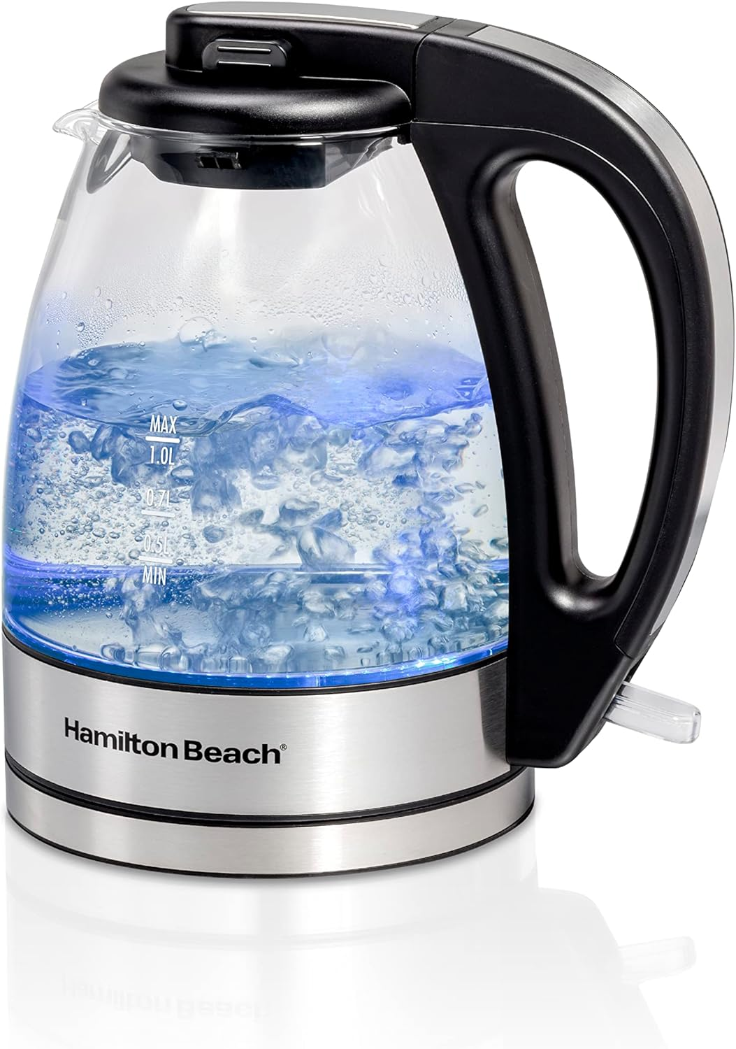 Hamilton Beach Glass Electric  Kettle, 1 Liter, 1500 Watts for Fast Boiling, Cordless Serving, Auto-Shutoff & Boil-Dry Protection, 