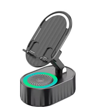 Black Cord/Wireless 5-1 Bluetooth Phone Holder/Speaker( Rechargeable, Colorful Led lights, Foldable, Convenient)