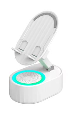 White Cord/Wireless 5-1 Bluetooth Phone Holder/Speaker( Rechargeable, Colorful Led lights, Foldable, Convenient)