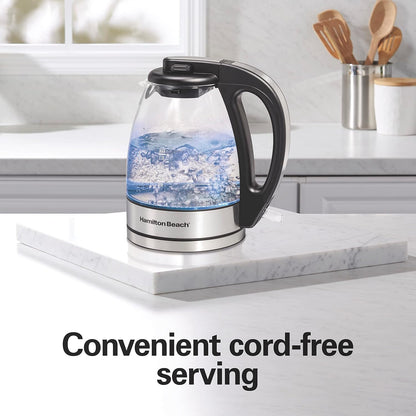 Glass Electric Tea Kettle, Water Boiler & Heater, 1 Liter, 1500 Watts for Fast Boiling, BPA Free, Cordless Serving, Auto-Shutoff & Boil-Dry Protection, Soft Blue LED (40930)