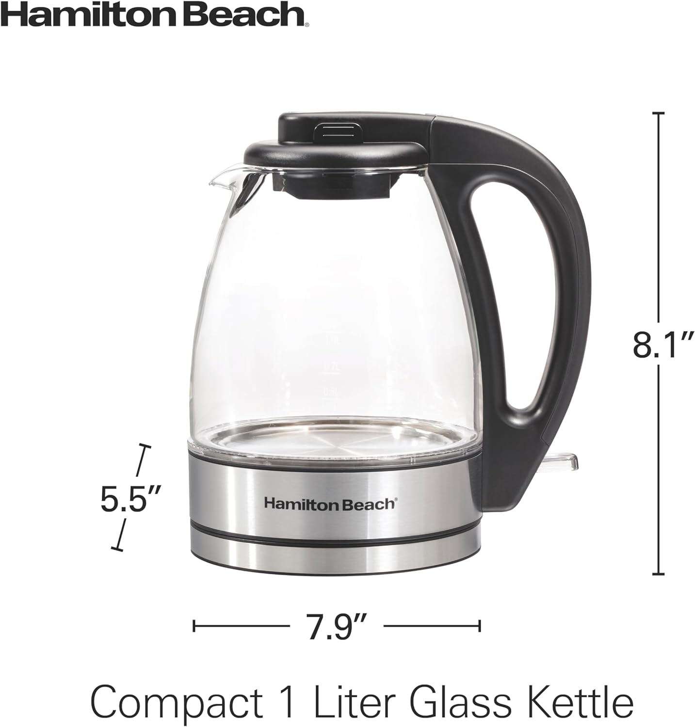 Glass Electric Tea Kettle, Water Boiler & Heater, 1 Liter, 1500 Watts for Fast Boiling, BPA Free, Cordless Serving, Auto-Shutoff & Boil-Dry Protection, Soft Blue LED (40930)