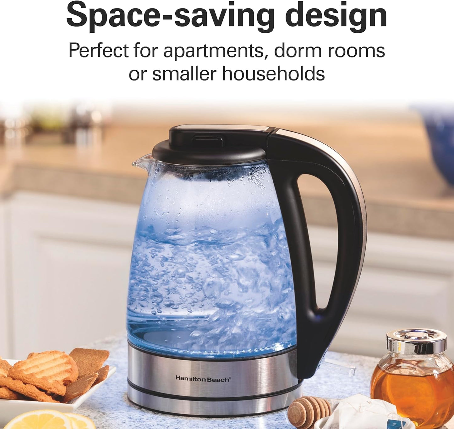 Glass Electric Tea Kettle, Water Boiler & Heater, 1 Liter, 1500 Watts for Fast Boiling, BPA Free, Cordless Serving, Auto-Shutoff & Boil-Dry Protection, Soft Blue LED (40930)